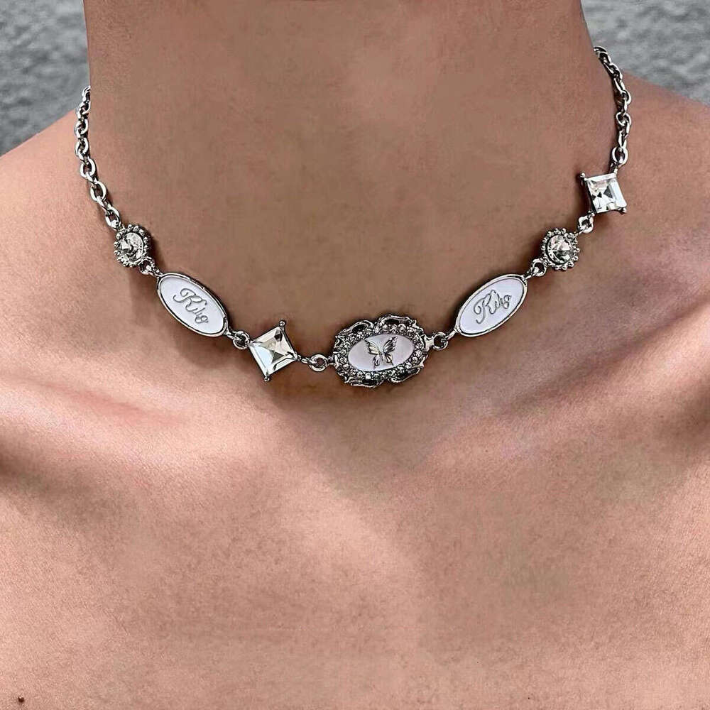 Y2K white dia punk choker necklace spicy girl sweet cool subculture Baroque niche high-end design trend