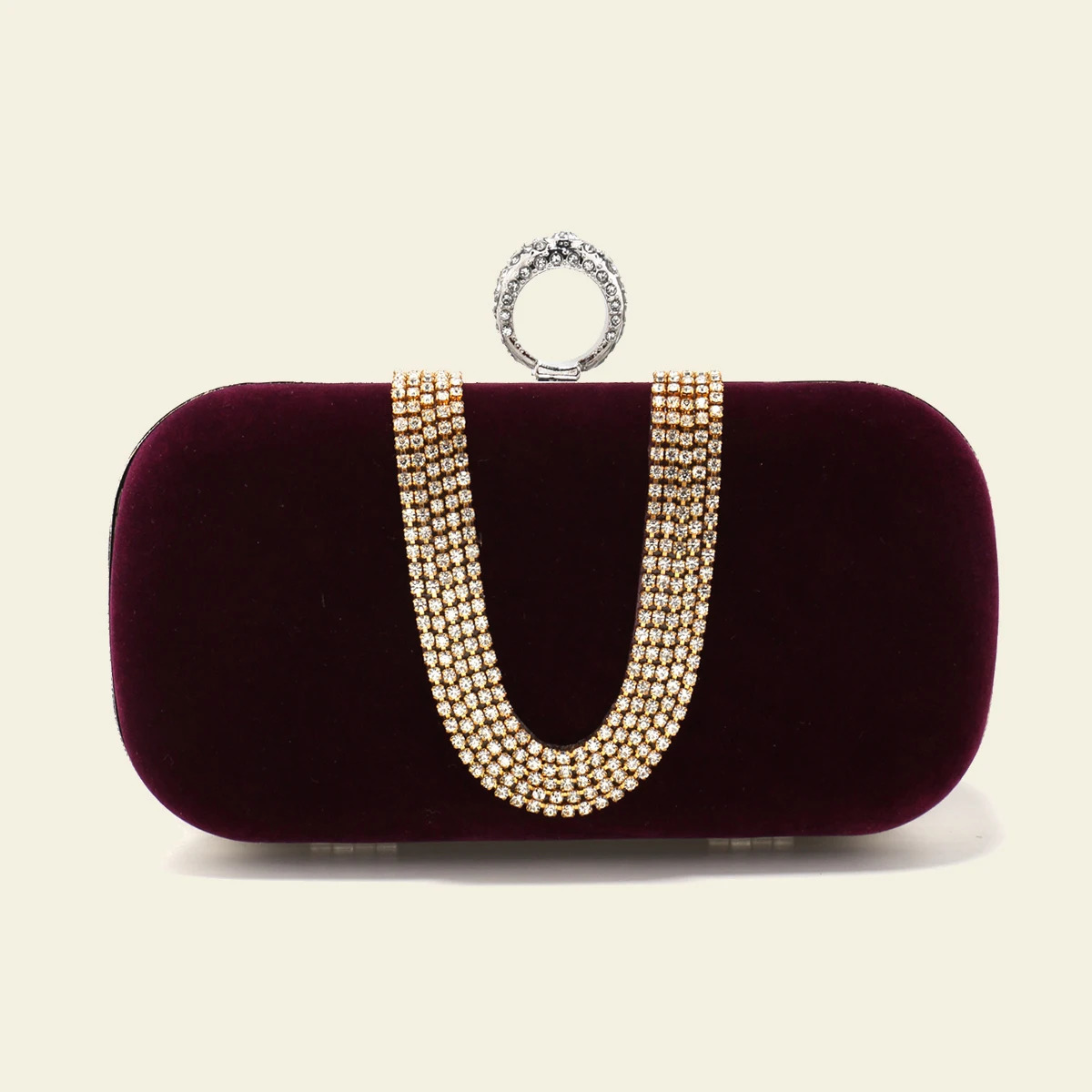 Women Glitter Clutch Bags Velvet Small Handbags Rhinestones Party Box Holder Finger Ring Fashion Bridal Wedding Purse 250218