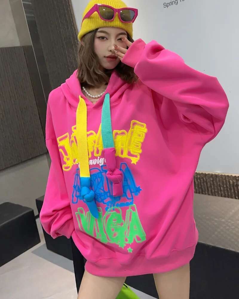 Casual Hoodies Women's Sweatshirt 2024 Graffiti Letter Pullovers Long Sleeve Tops Korean Vestidos Streetwear Bust130cm Length72
