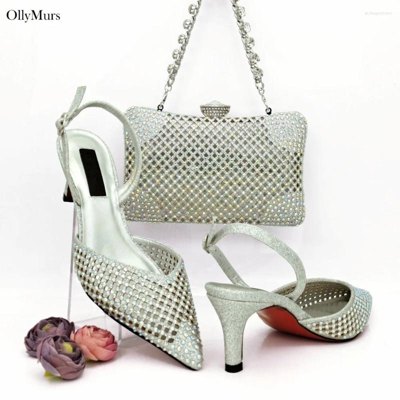 Orange Stone-Embellished Italian Dress Shoes & Bag Set For Weddings - PU Leather New Hot High Heels