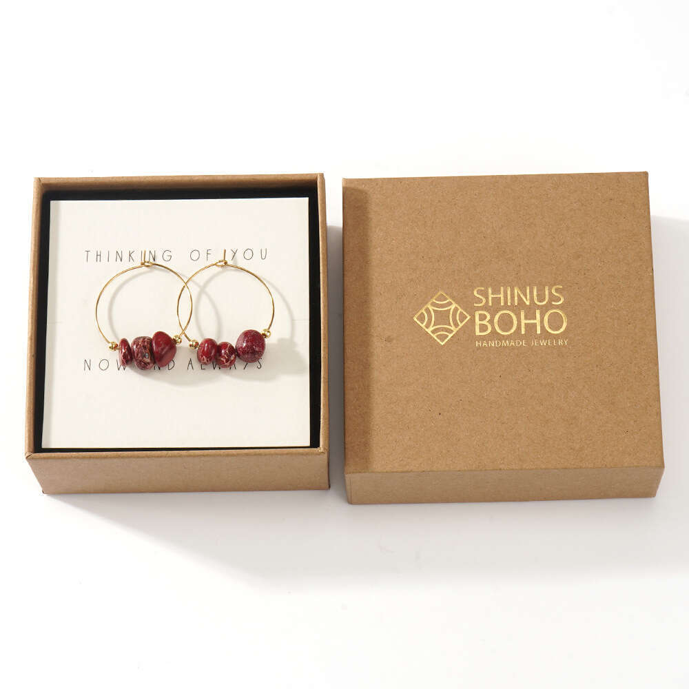 Geometric Large Circle Stainless Steel Red Emperor Crushed Half Versatile Stone Earrings