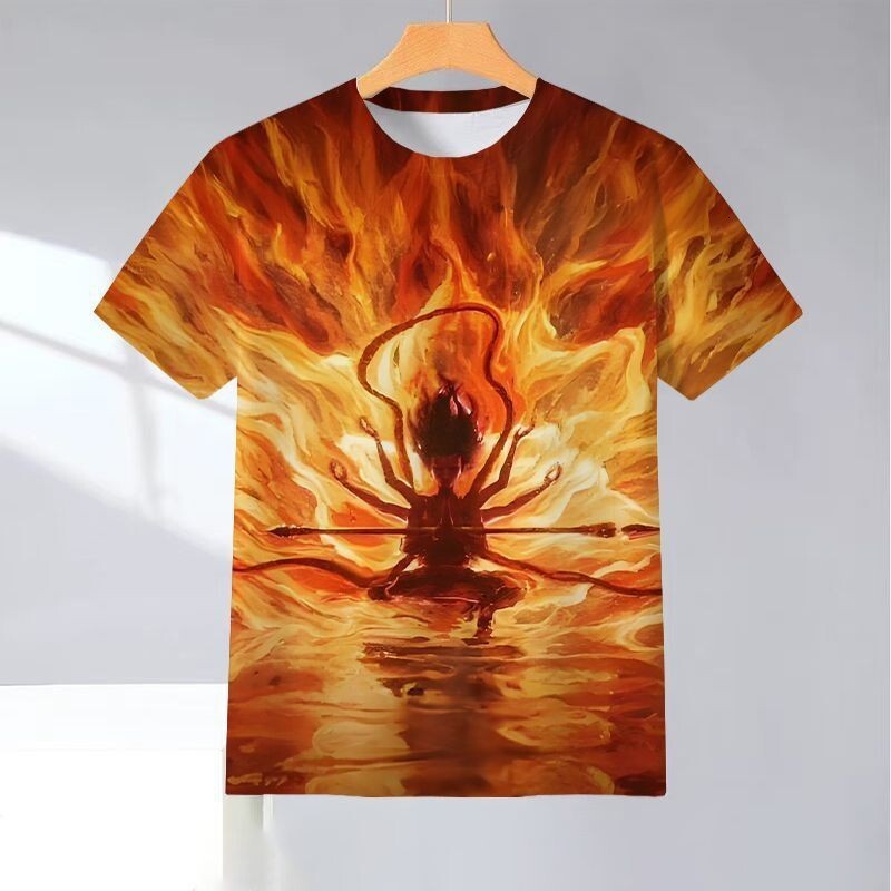 Nezha Demon Children's Sea T-shirt Summer New 3D Printing Trendy Fashion Youth Designer T-shirt Round Neck Hot Movie Short Sleeve Men's Wear