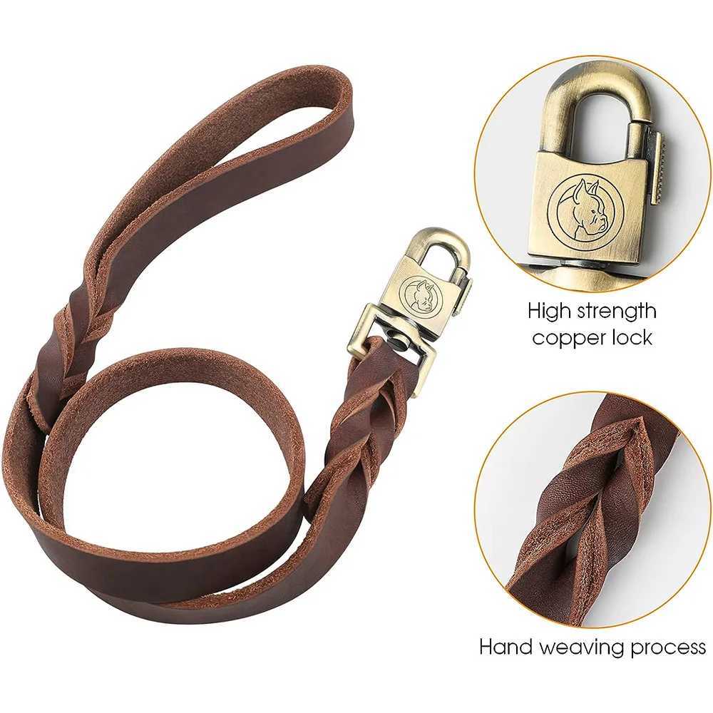 Genuine Leather Dog Leash 3/4/5 ft x 1 inch Soft and Strong Leather Leash for Large and Medium Dog Heavy Duty Dog Training LeashXJ250218