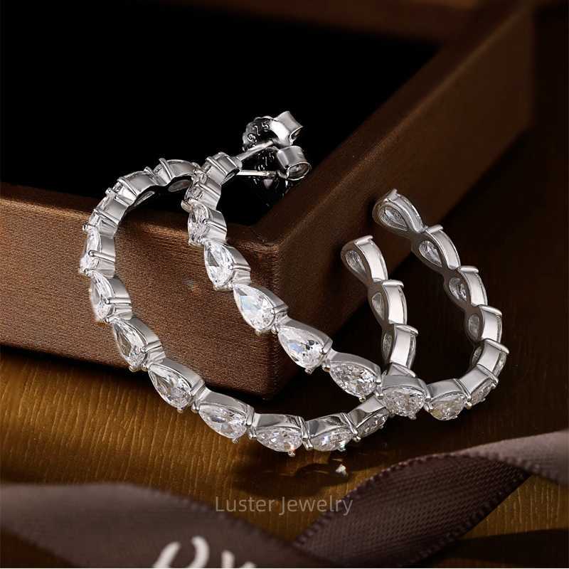 Luster Jewellery GRA Def Pear Cut 10/14/18k/925 Sterling Silver Gold Huggie Moissanite Earrings for Women