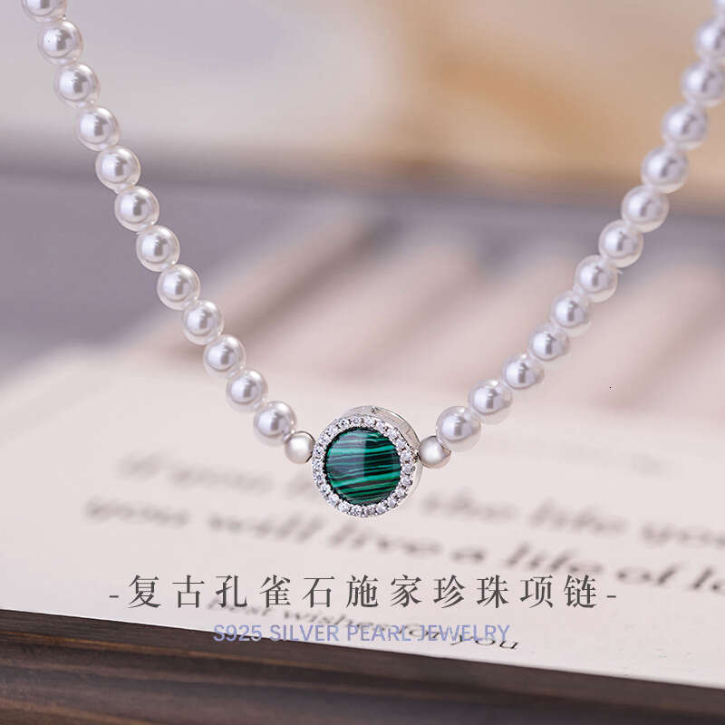 Pea stone pure sier necklace for women with niche design, light style, Shijia pearl collarbone chain, ins high-end pendant