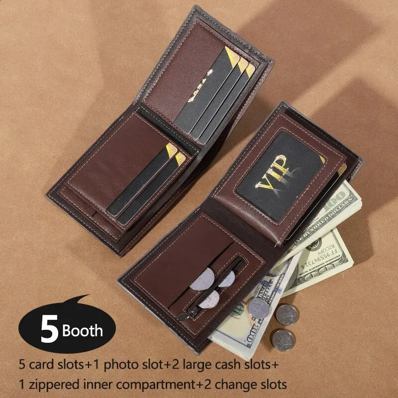 Mens Highcapacity Leather Wallet Small Multi Slot Po for Coins Vintage 250218