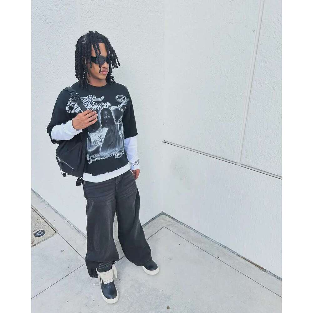 Y2k retro new hip-hop pattern printed men oversized T-shirt street short sleeved casual punk couple haruku y2k top