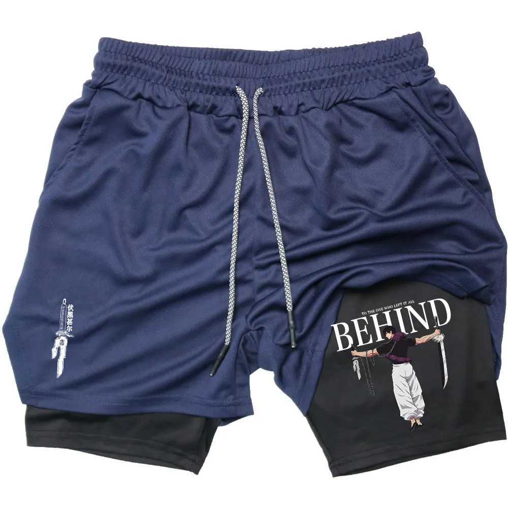 Anime Compression Shorts Summer Sportswear Men Gym 2 In Training Workout Male Fitness Sport Shorts W250219