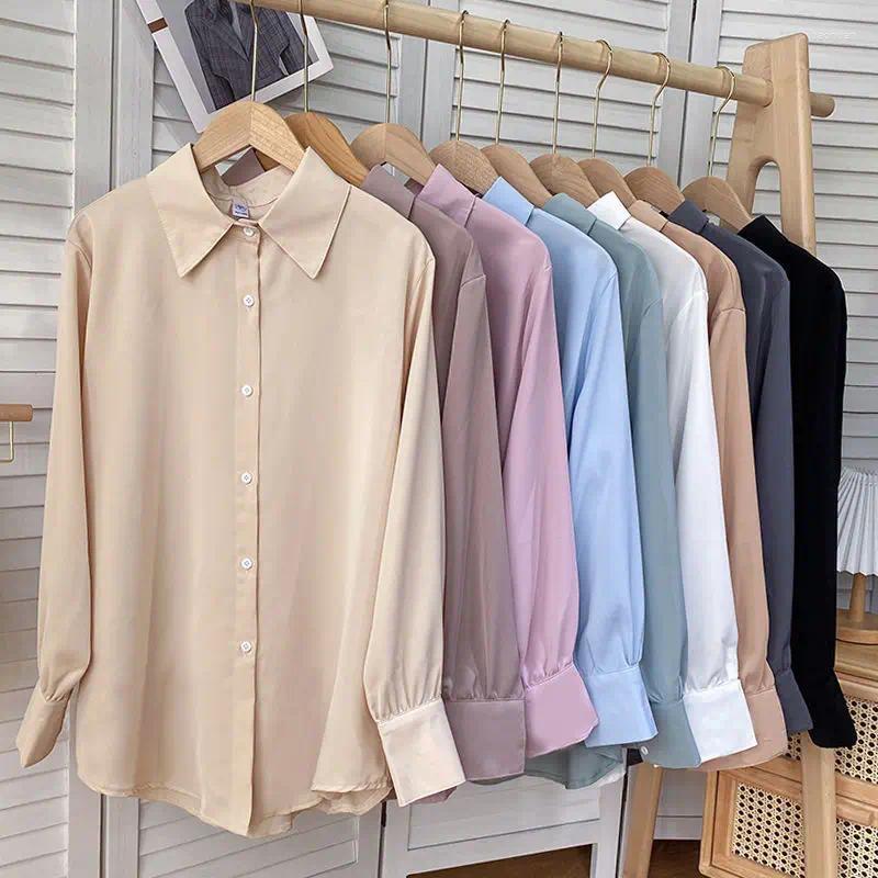 Women's Blouses Korean Fashion Shirt Solid Color Chiffon Blouse White LongSleeve Tops Spring 2025 Niche Loose Women Plus Sizes