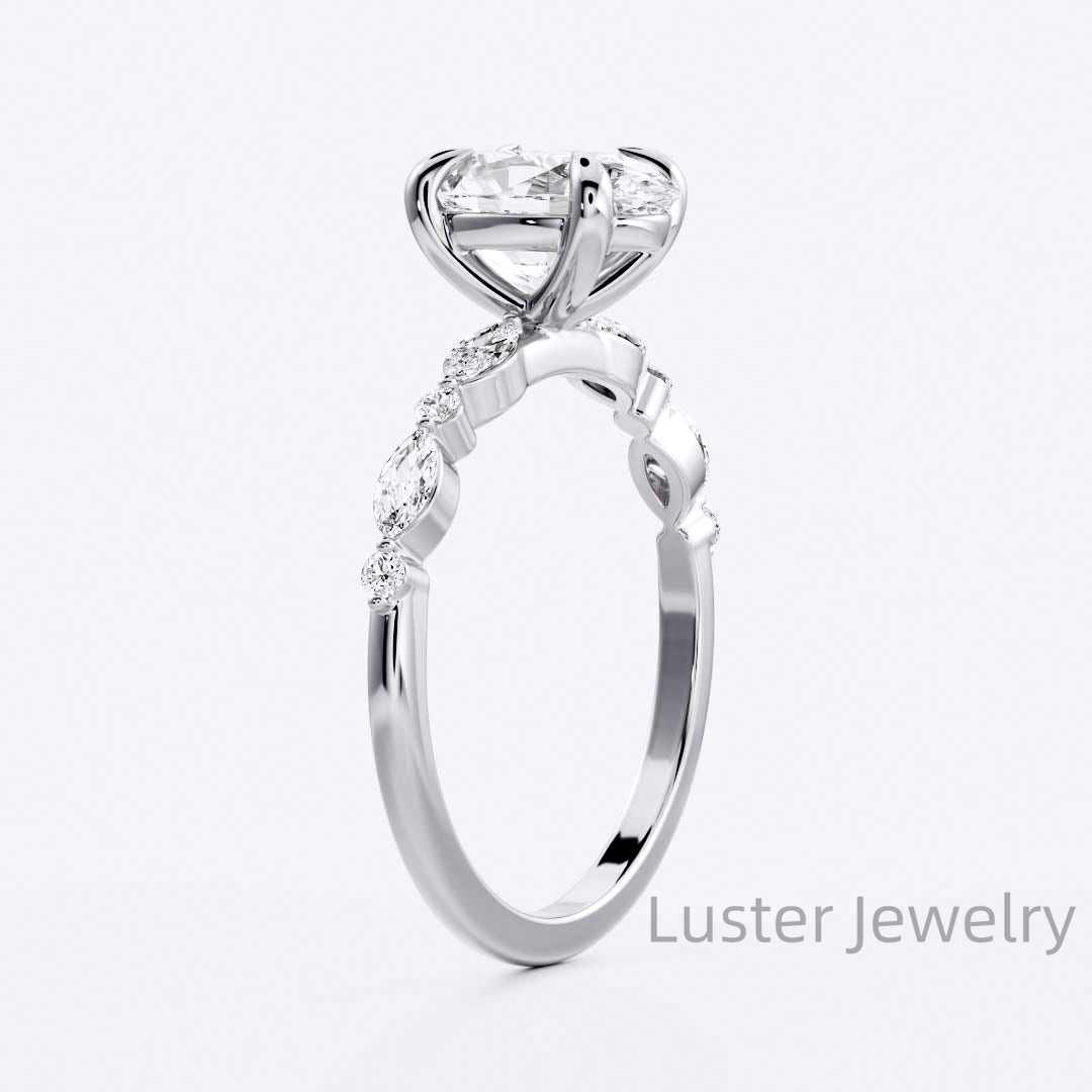 Luster Elegant 4 Prong Solitaire 3ct Oval Cut Moissanite 14K 18K Gold Half Eternity Bridal Moissanite Wedding Ring Set for Women