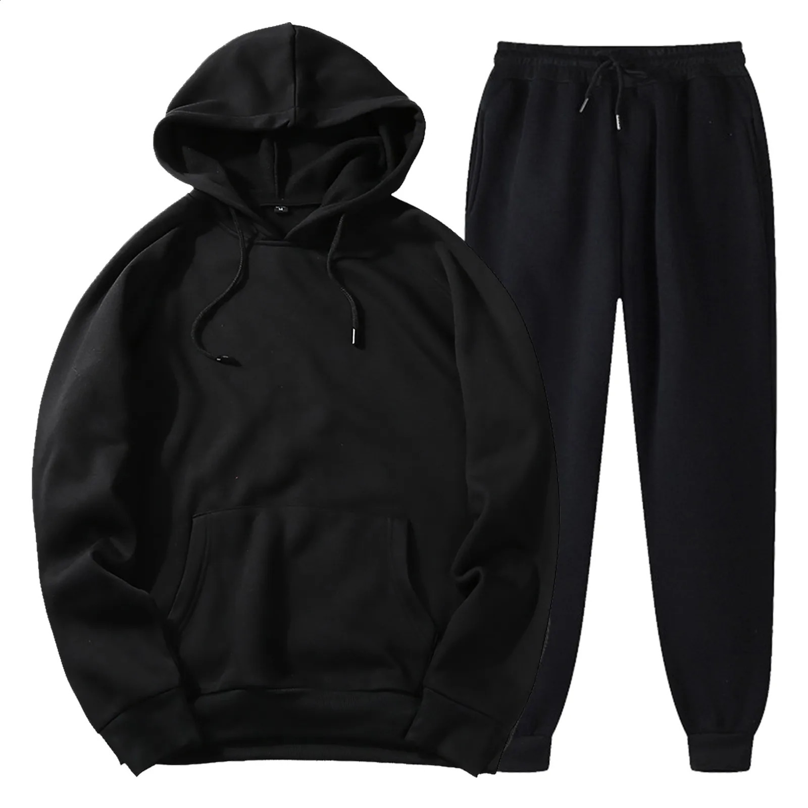 Mens Black Tracksuit Solid Color Oversize Hoodies 2 Piece Pants Set y2k Sport Casual Hooded SweatshirtsHarem Sweatpants Autumn 250218