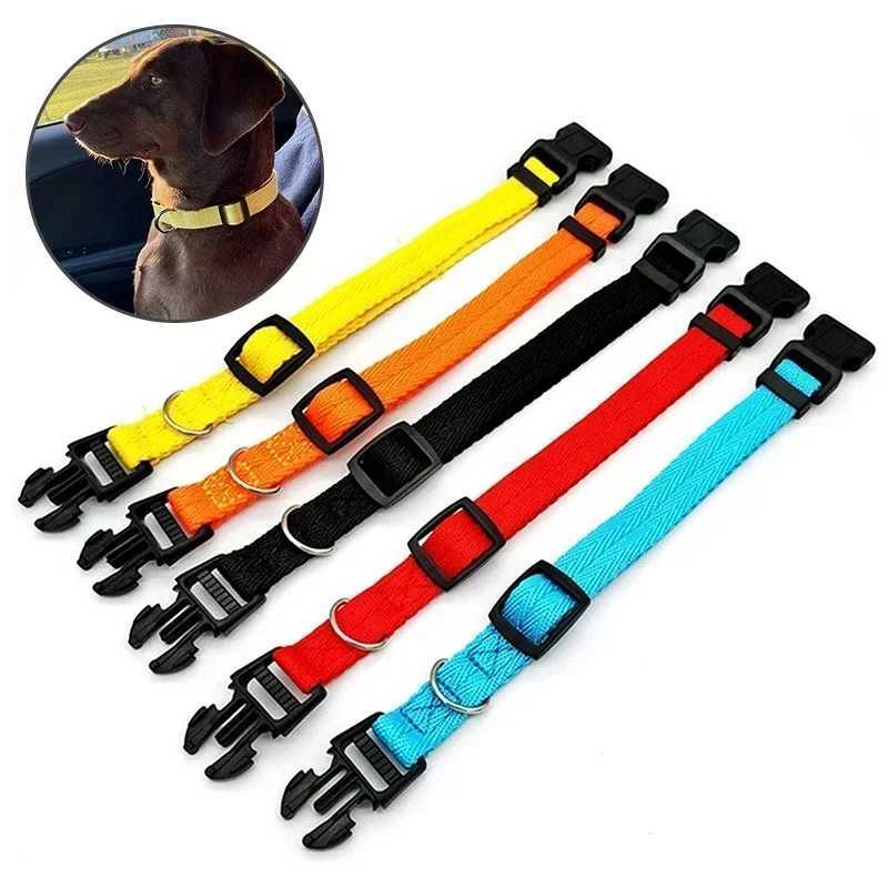 Adjustable Comfortable Pet Nylon Collar Durable Dog Neck Band Kitten Dog Necklace Solid Colorful Pet Dog Supplies Accessories W250219