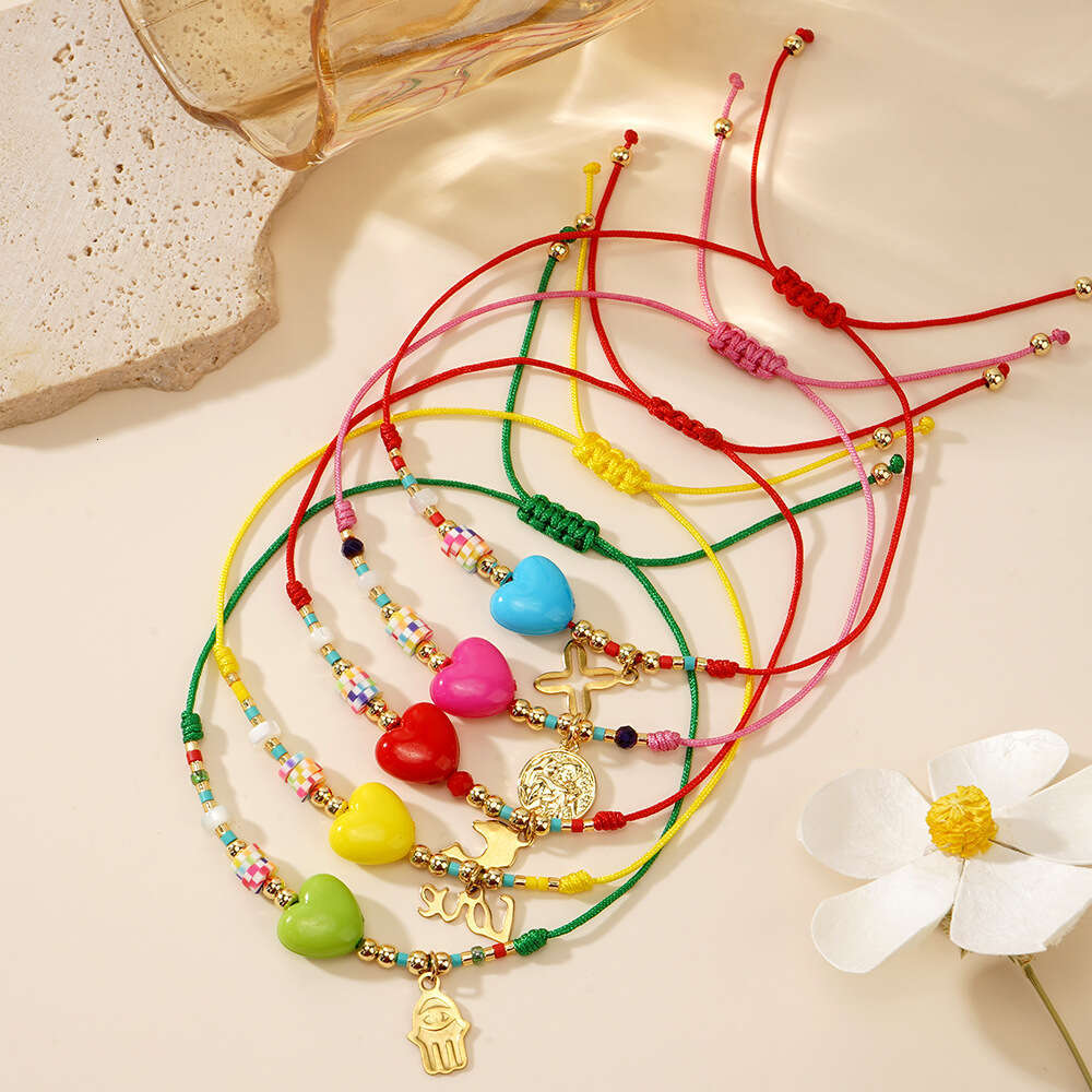 New Bohemian casual style colorful peach heart stainless steel palm LOVE fashion tag bracelet