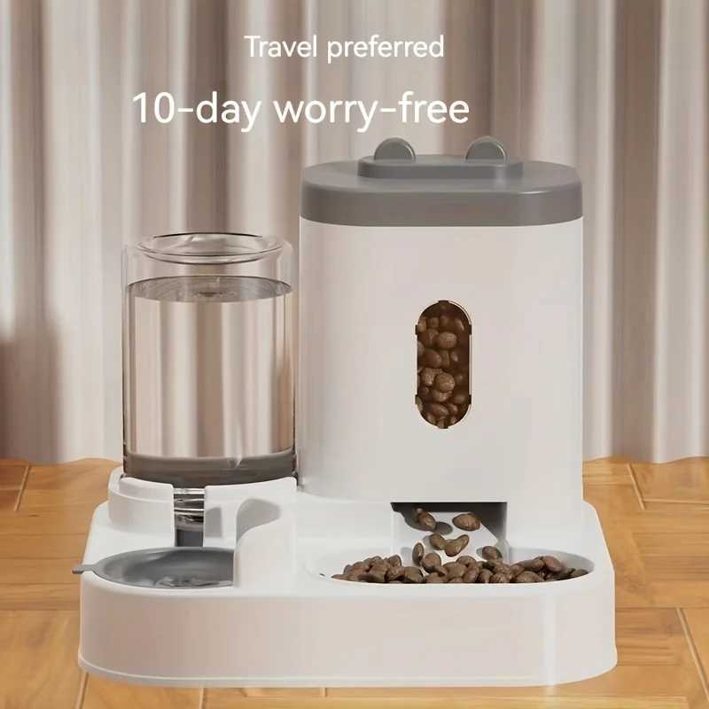 Dog Feeders Cat Food Water Dispenser Cat Feeder Non Wet Mouth Fully Automatic Two in One Plastic Automatic Water Dispenser H250218