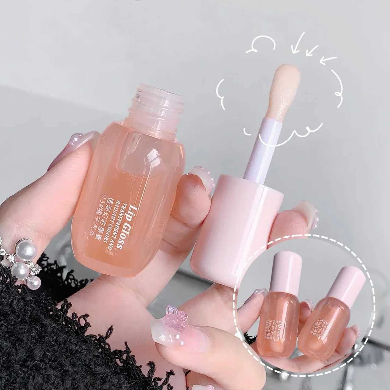 Fruit Crystal Jelly Lip Oil Hydrating Transparent Glass Lip Gloss Plumping Clear Lip Plumper Serum Lips Care Makeup CosmeticsW250219