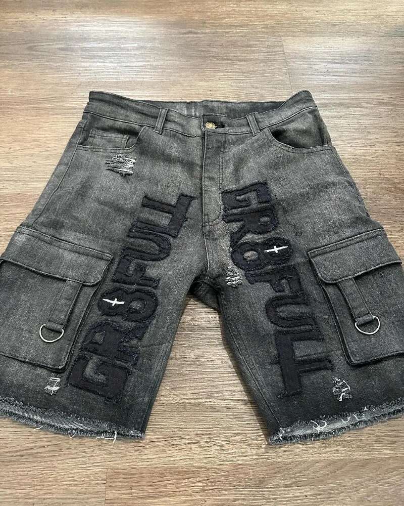 European And American Style New Letter Patch Embroidery Loose Denim Shorts Men's Designer Denim Shorts Retro Streetwear Hip-hop Pop Punk Casual C