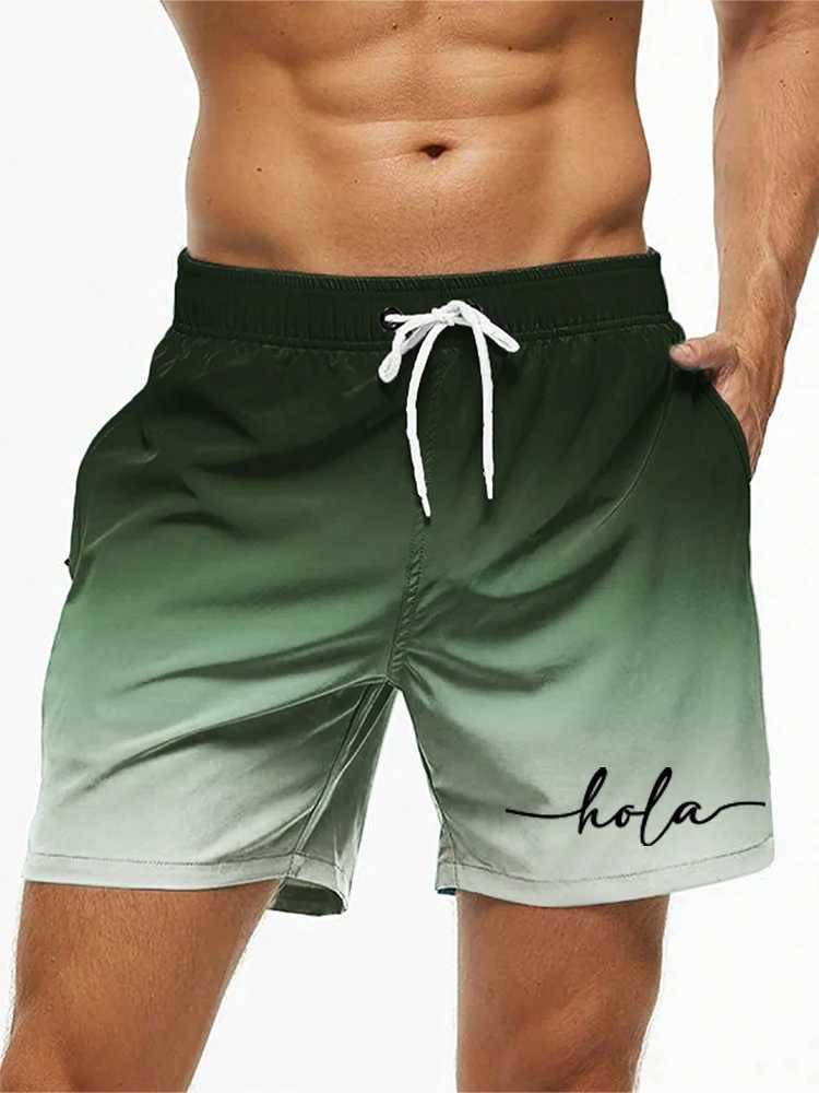Fashion Letter Design Mens Print Shorts Summer Mens Swim Trunks Elastic Waist 3D Print HolaGraphics Gradient Breathable Short W250219