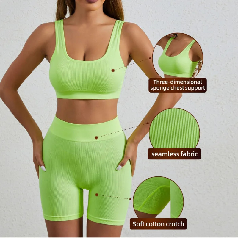 Yoga Sets Womens Outfits Peach Hip Lifting Suit Neck Hanging Sports Bra Shockproof Quick Drying Shorts Set Female Tracksuit 250219