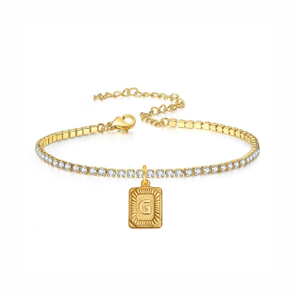 26 Initial Bracelet Women Gold Plated 2MM CZ Tennis Chain AZ Alphabet Charm 316L Stainless Steel Birthday Gifts Jewel 250213