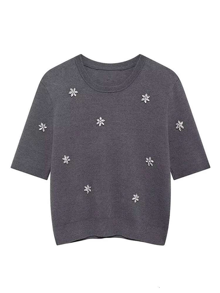 Elegant Jewelry Knitted Skirts Set Women Sweet O-Neck Short Sleeve Tops Mini Skirt Suit Autumn Lady New In Matching Sets