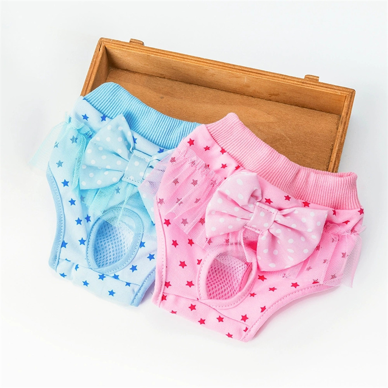 Adorable Cartoon Design Pet Sanitary Panty with Lace and Bow for Small Dogs - Multipurpose Menstrual Diaper
