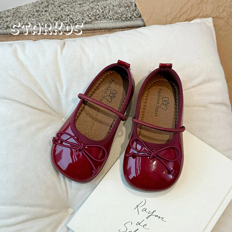 Round Toe Patent Leather Ballet Flats For Baby Girl Classic Bowknot Elastic Band Ballerina Shoes Toddler Kid Soft Dress Zapatos 250219