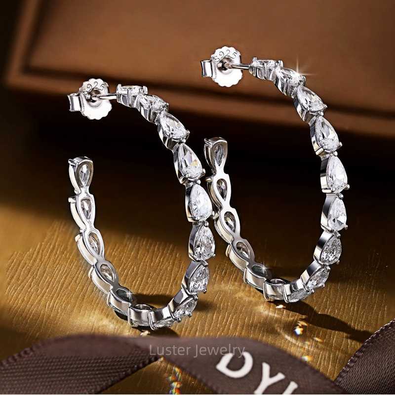 Luster Jewellery GRA Def Pear Cut 10/14/18k/925 Sterling Silver Gold Huggie Moissanite Earrings for Women