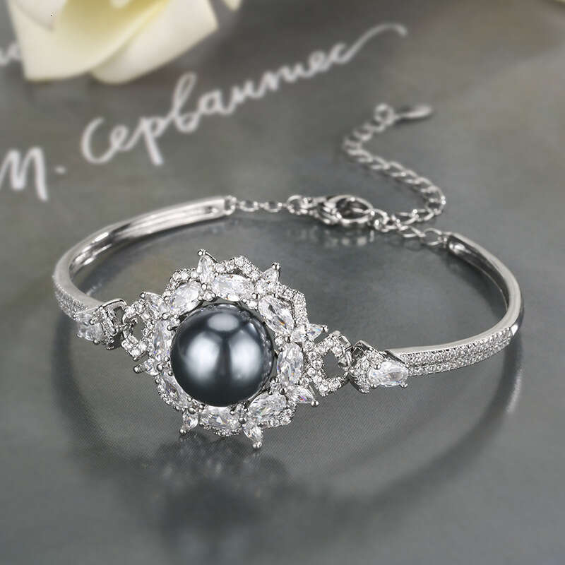 New jewelry set live broadcast, gray pearl open ring necklace bracelet, fashionable style, high-end feel for women