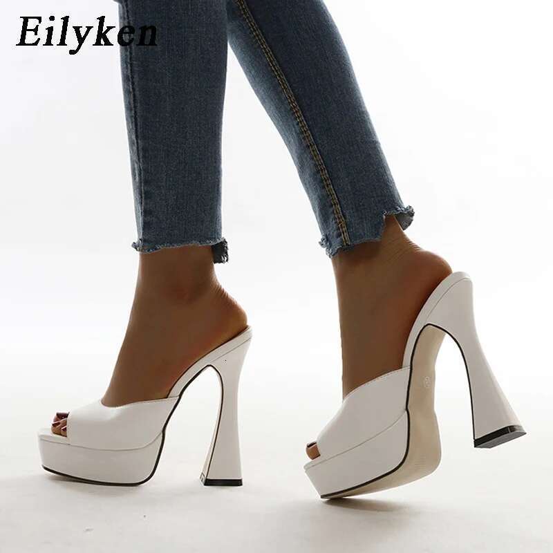 Peep Toe Summer Platform Slippers Women Shoes Slides Fashion Square High Heels Gladiator Sandals Pumps