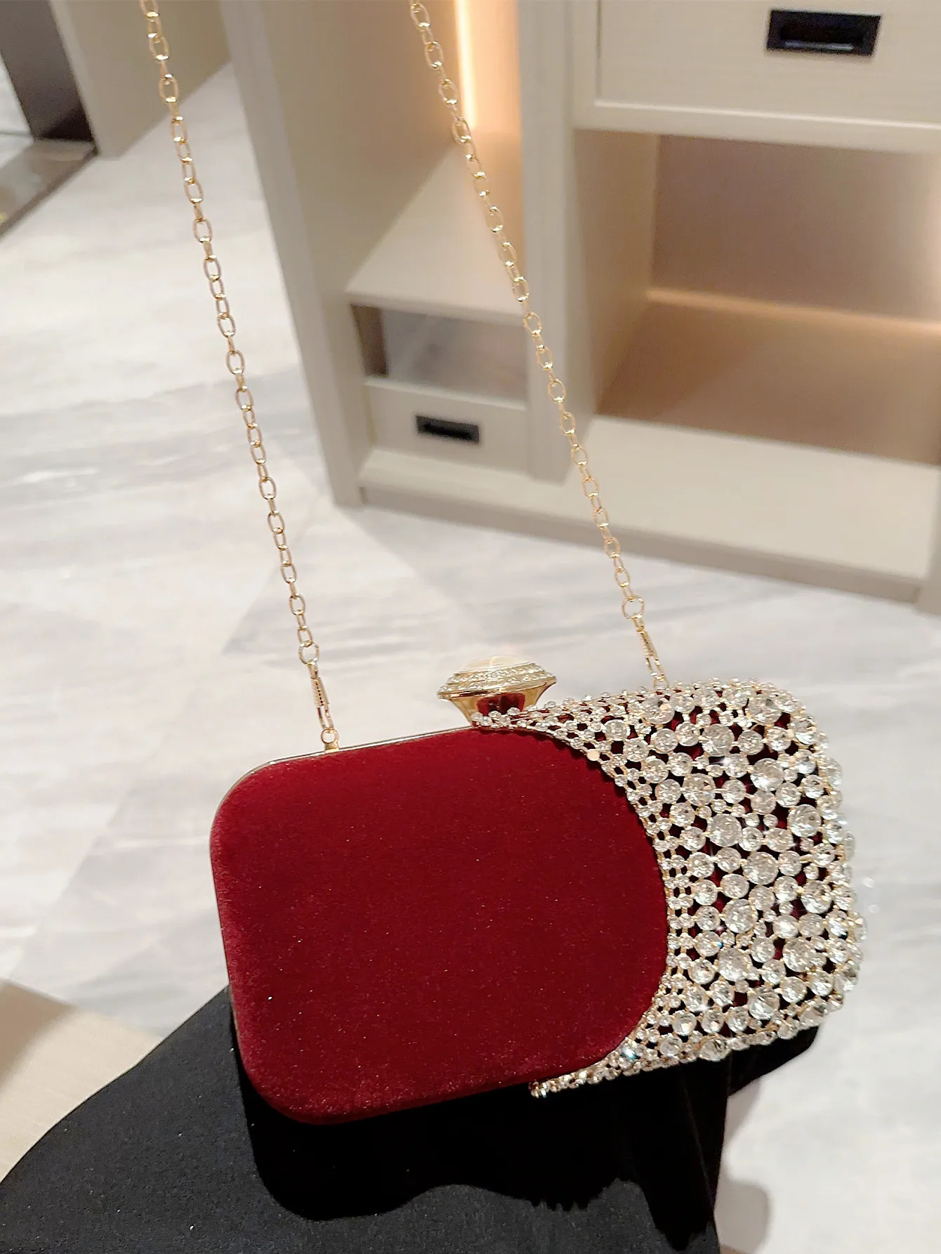 Ladies Autumn Winter Velvet Evening Bag Sparkling Rhinestone Decorative Box Clutch Party Prom Annual Meeting Dress Wedding 250218