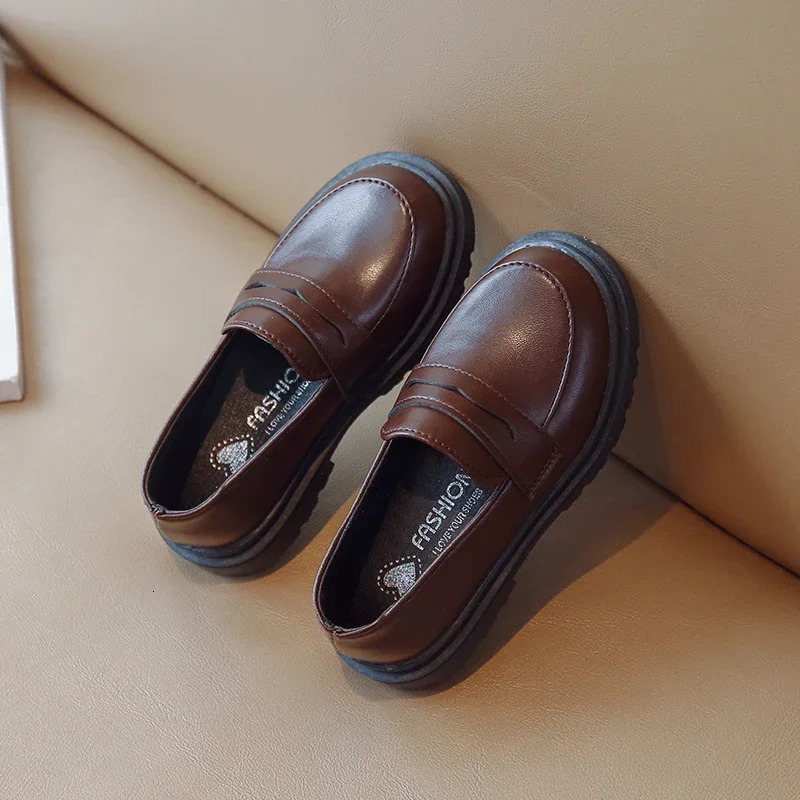 European and American Style Children Loafers for Boys and Girls Spring Retro Solid Color Kids Leather Shoes Breathable 250219