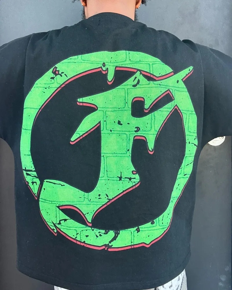 Hip hop punk dark oversized cartoon print short sleeve men Gothic Harajuku trend shirt Retro loose casual oversized T-shirt 250214