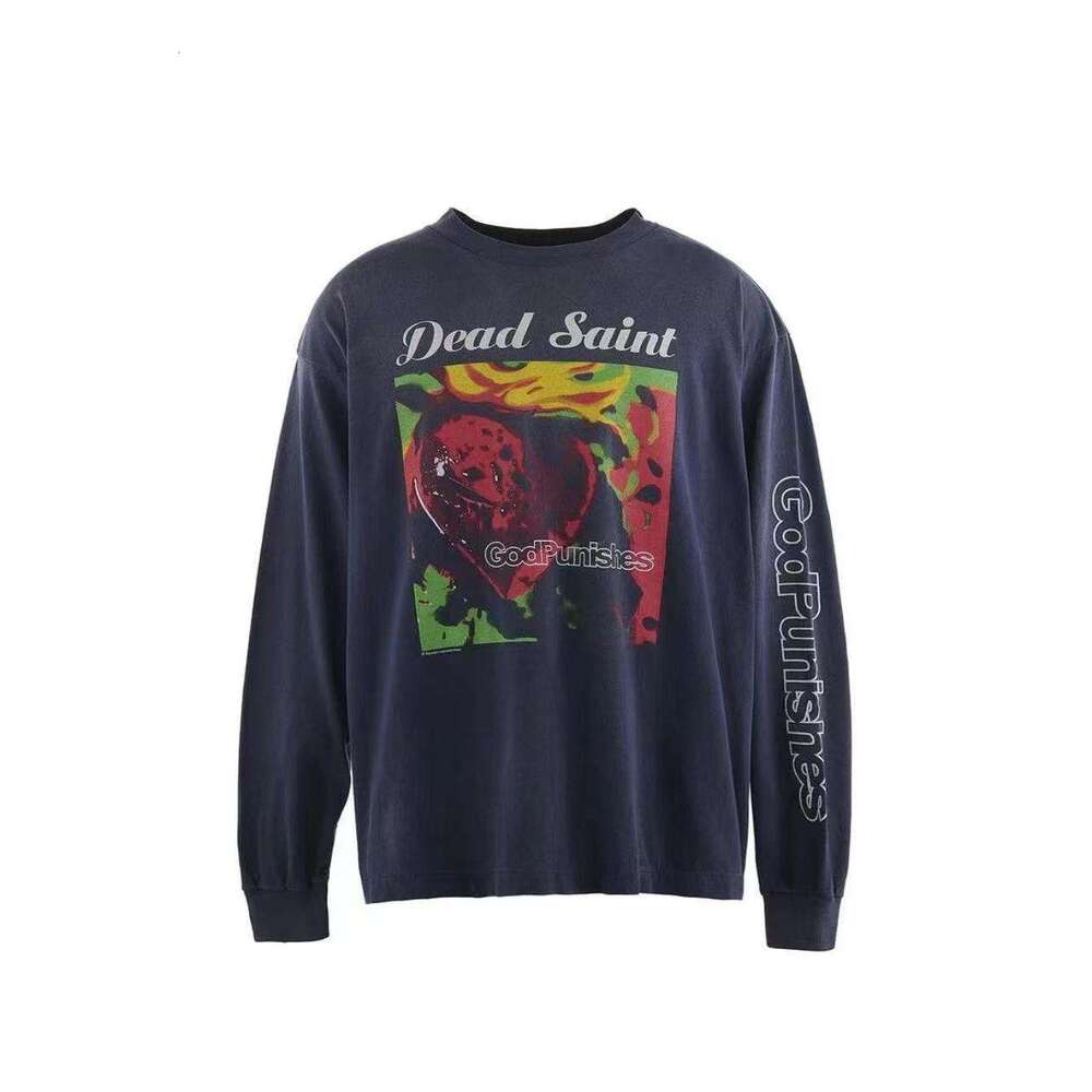 SAINT MICHAEL New Japanese Trendy Red Head Vintage Loose Round Neck Base Long Sleeve T-shirt for Men