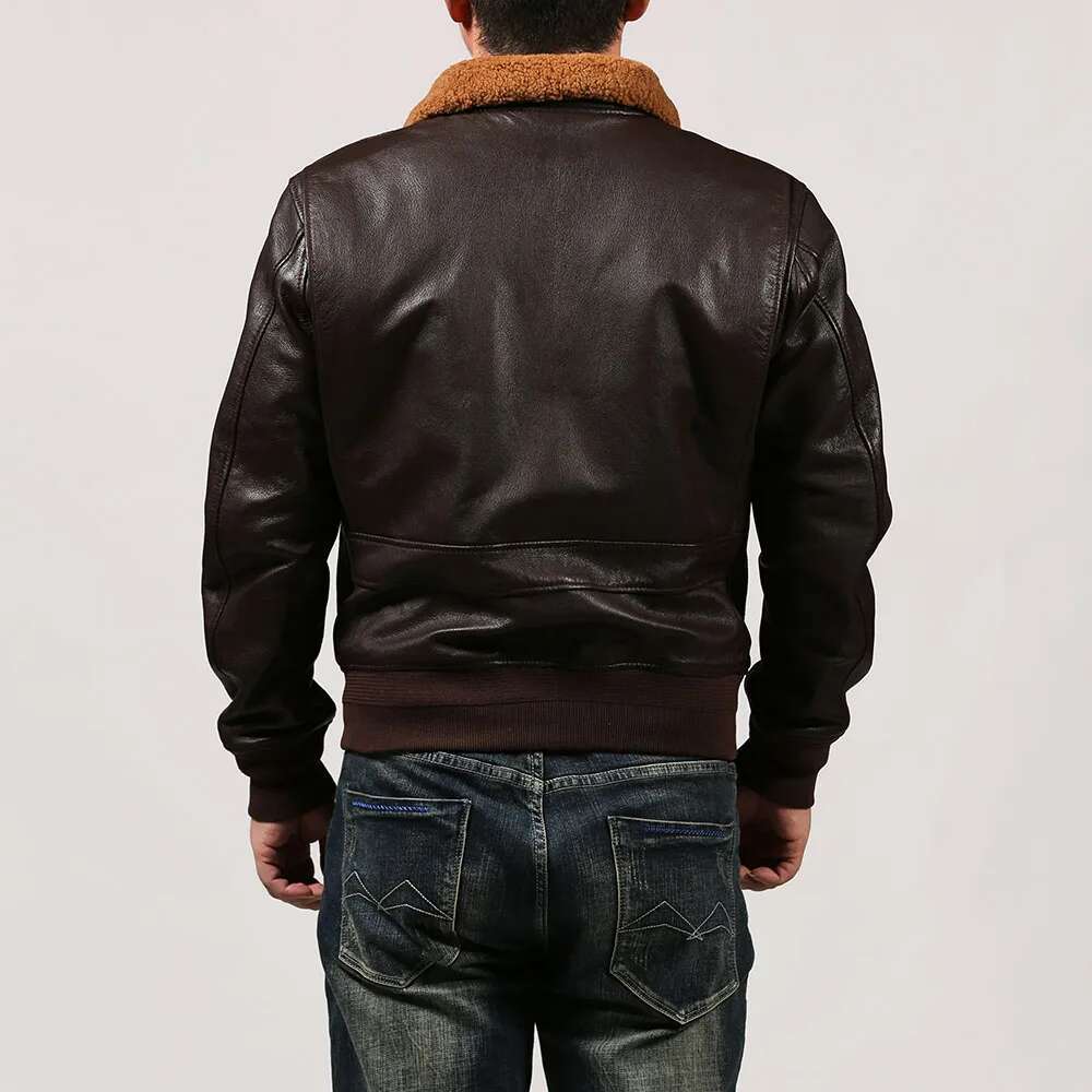 M422A Asian Size Men's Slim Vintage Genuine Cow Leather Wool Collar G1 Jacket