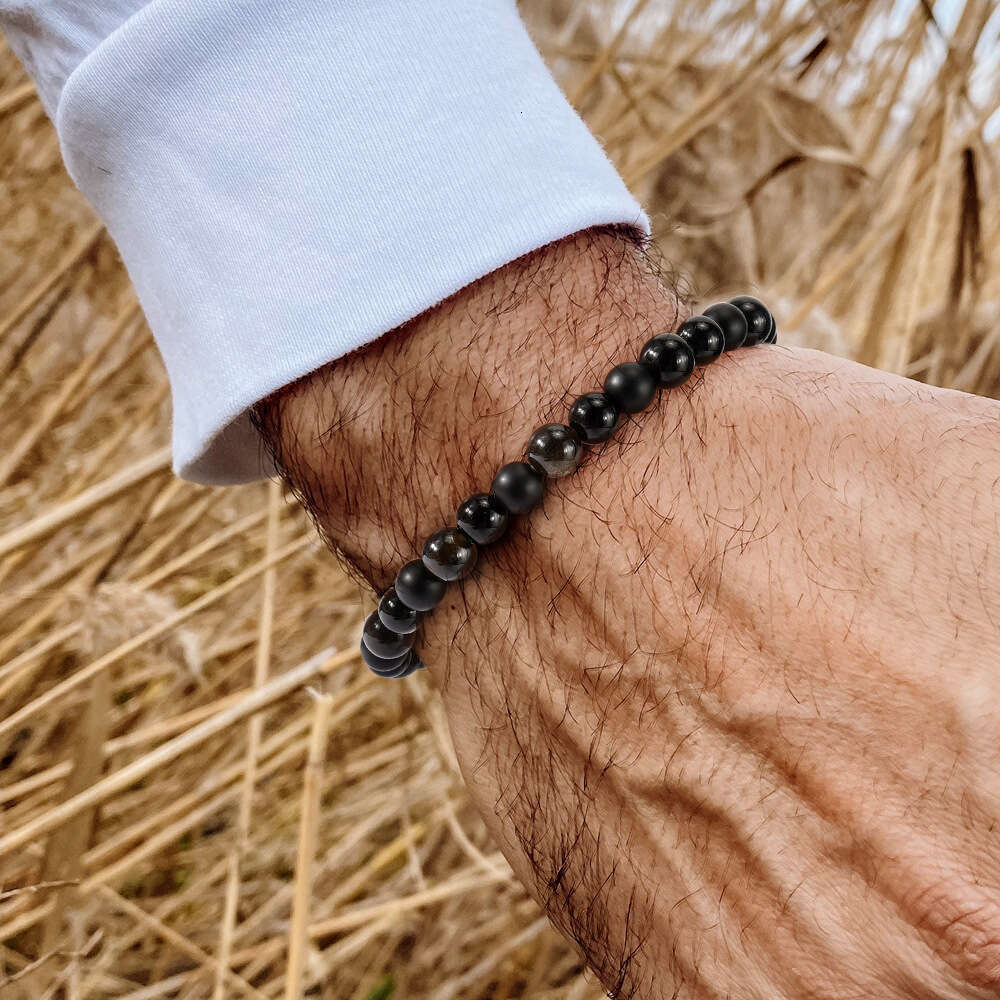 Hot selg frosted glass round gold obsidian bead semi men's bracelet black fashionable texture accessory