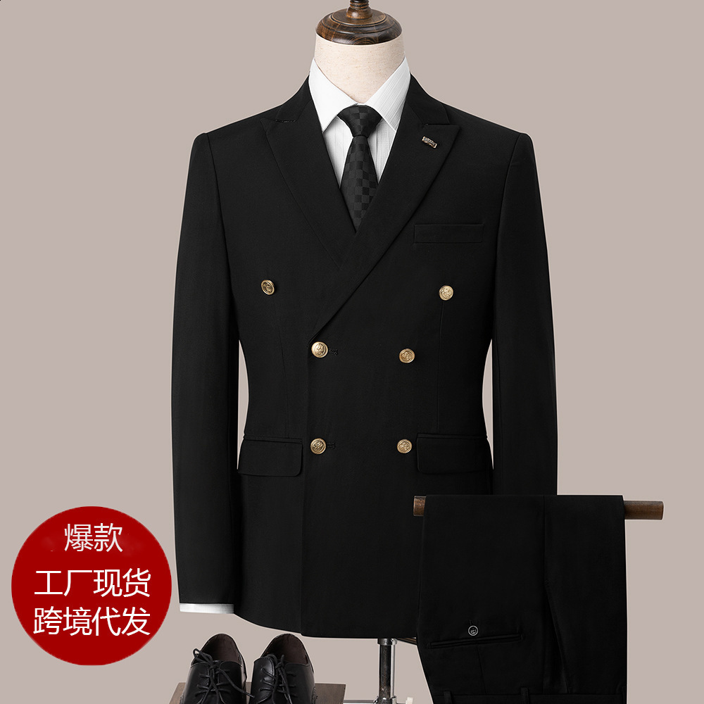 Men's Suits Blazers Fashion Men's Leisure Boutique Double Breasted Plaid Suit 2 Piece Set Drees Blazers Jacket Pants Trousers Two Pcs 231205