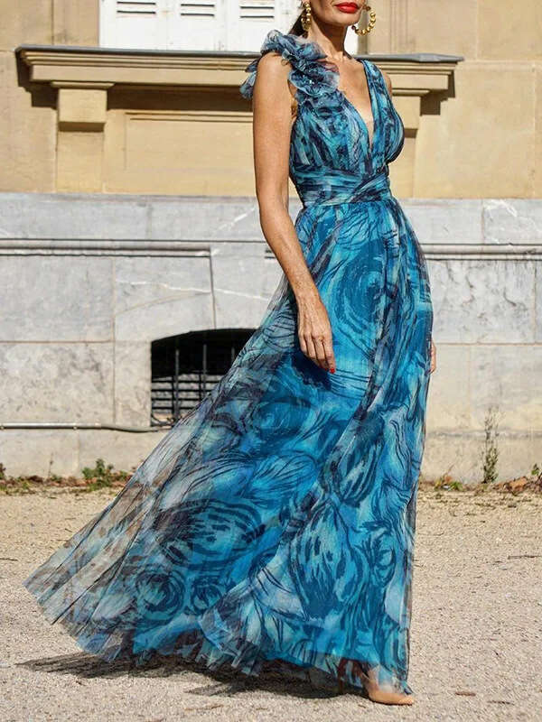 Summer European and American Bohemian Vacation Style wer Dororita Large Swing Skirt Printed Dress 2025 New Casual Versatile Fashion Clothing
