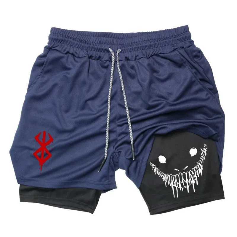MenS 2-In-Sports Shorts Anime Fitness Training Running Quick Dry Shorts Y2k Summer Fashion Beach Jogging Breathable Shorts W250219