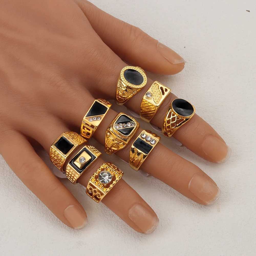 20Pcs/Lot Retro Punk Gothic Enamel Oil Drop Square Rings for Men Women Vintage Jewelry Accessories Party Gifts Mix StyleXJ250219