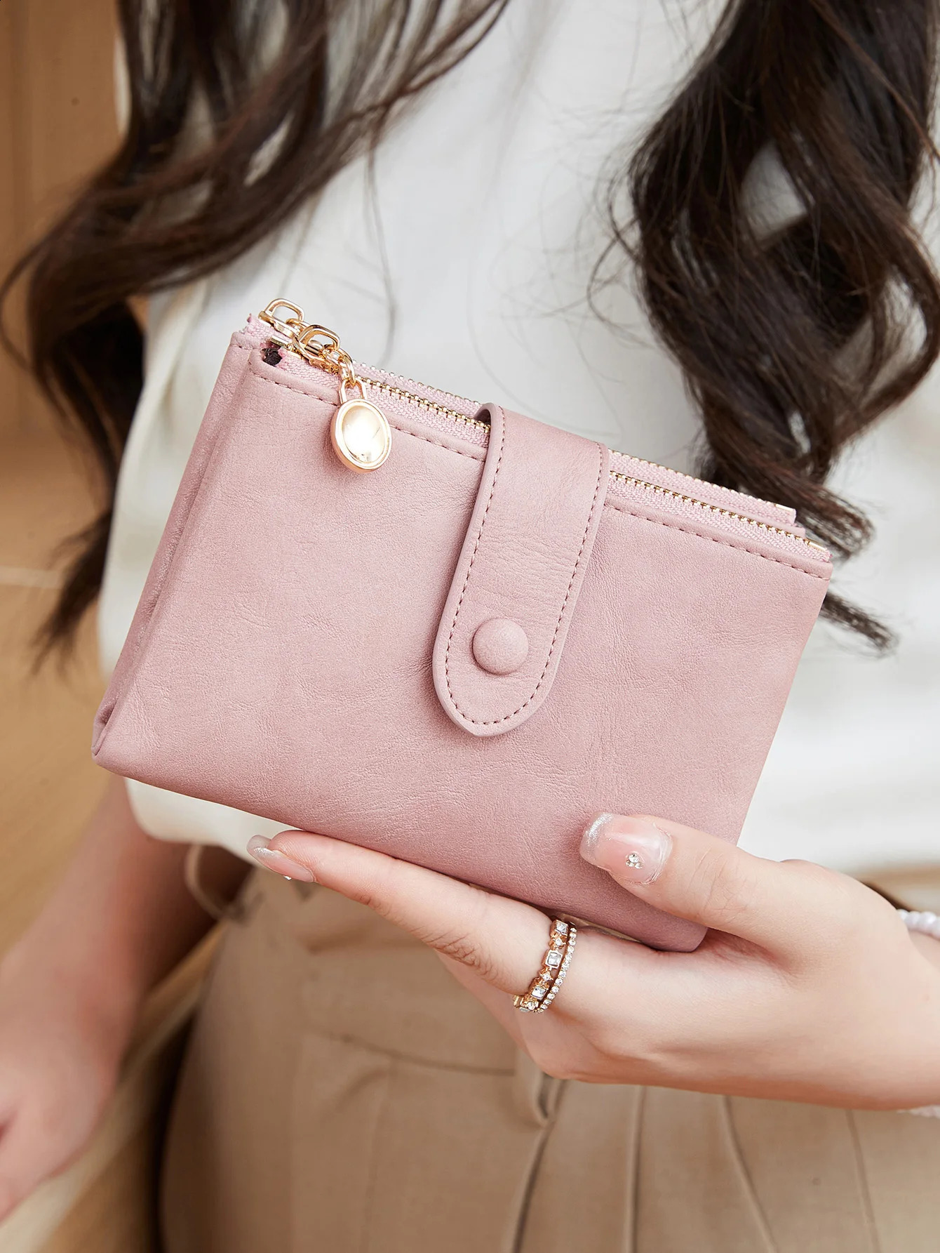 Minimalist Womens Wallet Short Three Layer Large Capacity Double Zipper Card Holder ID Credit Bank Money Bag 250218
