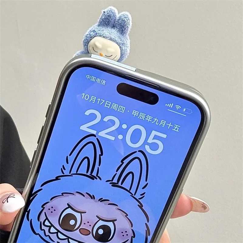 New Arrival New trendy doll Labubu anti-fall phone case 3D plush flocking doll non-cold hand anti-fall phone case Iphone 16/15 pro O250219