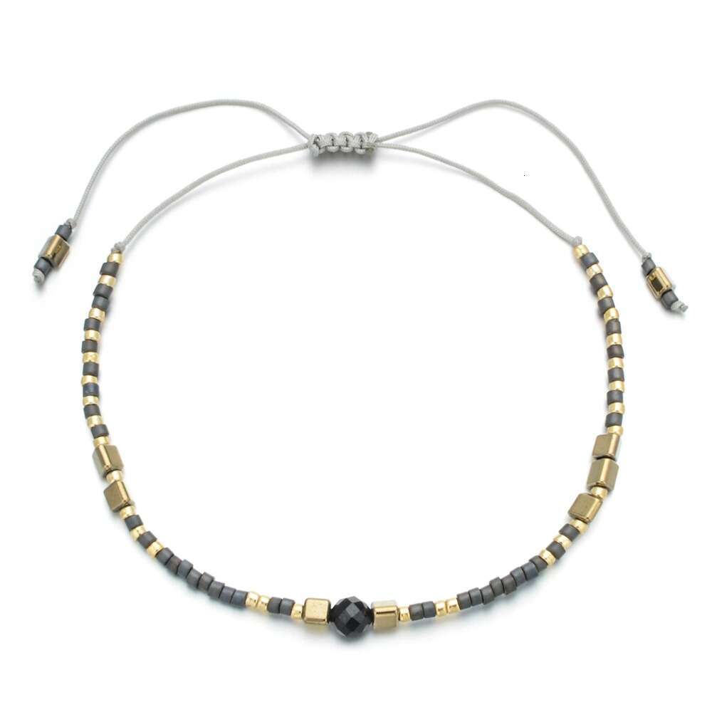 Bohemian style minimalist rice bead hand woven friendship rope iron gallbladder half women's jewelry small bracelet