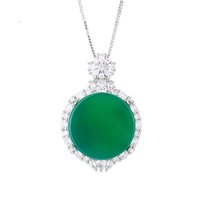 Autumn and Winter Chinese Style Emperor Necklace Earring Set Natural Green Jade Core Disc Safe temperament Earrings