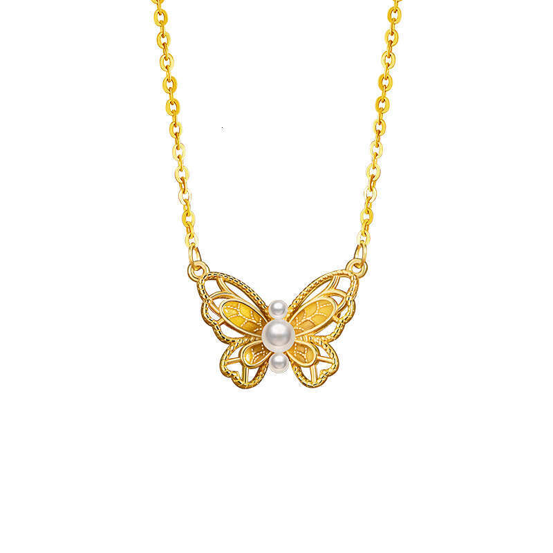 Butterfly sterg sier necklace, female niche design, light , Shijia pearl collarbone chain, ins style hollow pendant