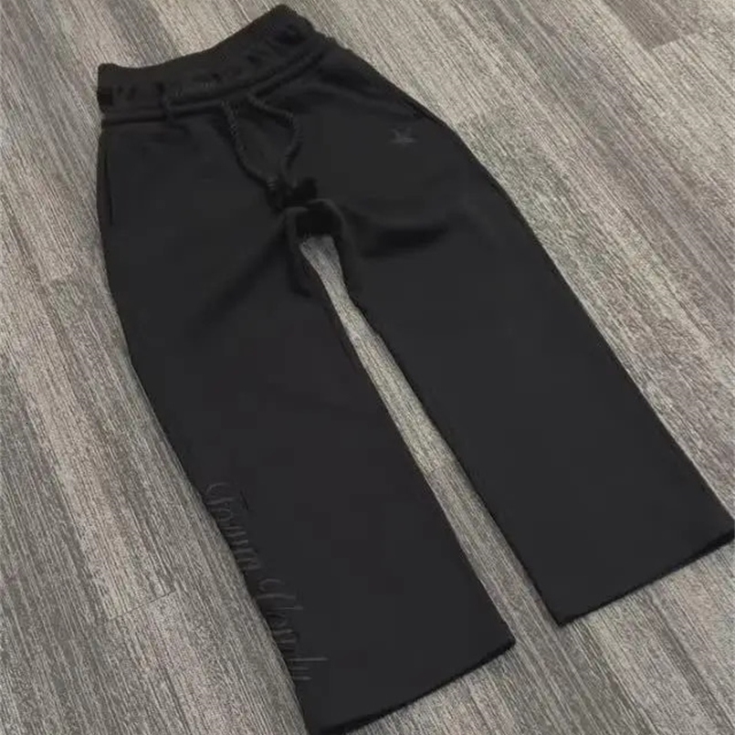 Retro High Street European and American Letter Embroidered Sweatpants Double-layer High-waist Drawstring Straight Wide-leg Pants 250214CJ