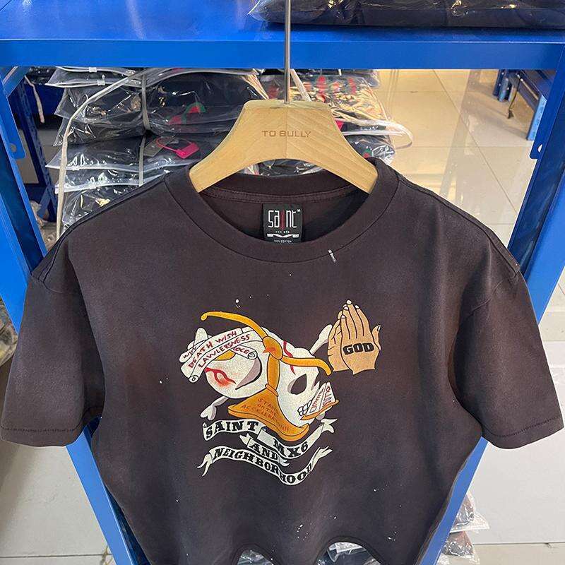 SAINT MICHAEL CHO collaborates with 25SS "nbhd" for the second phase of American style distressed short sleeved shirts