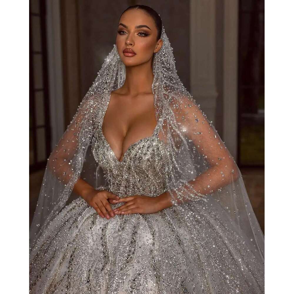 Illusion Ball Gown Strapless Spaghetti Strap Sequins Beads or-Length Sparkg Bride Wedding Dress Custom Made