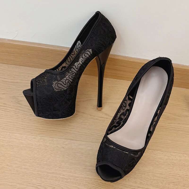 Liyke Fashion Design Embroidery Mesh Platform Pumps Women Sexy Sgback Shallow Peep Toe Pink High Heels Wedding Banquet Shoes