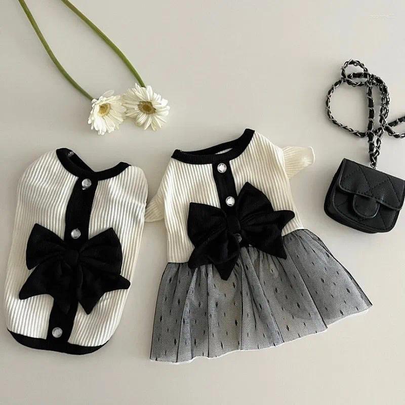 Update Dog Dress For Small Dogs Summer Puppy Clothes Bow Lace Skirt Black White T Shirt Girls Costume Chihuahua Vest