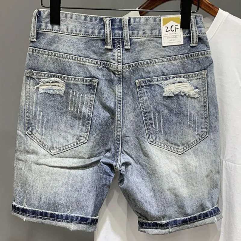 Men's Shorts Mens Denim Shorts Graphic with Text Half Long Mens Short Jeans Pants Multi Color Ripped Knee Length Retro Vintage Baggy Y2k Cut z250